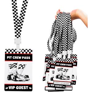 25 Sets Racing VIP Pass Cards with Checkered Lanyards Bulk PVC VIP Pass Cards with White and Black Lanyards Race Car Birthday Party Decorations for Event Gamer Race Car Theme Party Favors