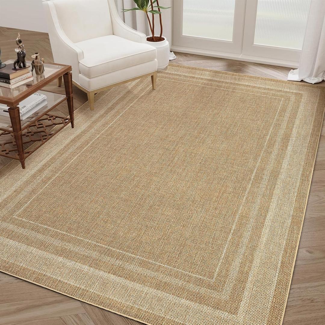 Outdoor Easy Jute Rug 5x7 Washable Non Slip Indoor Outdoor Easy Jute Rug Modern Solid Color Neutral Paito Stain Resistant Throw Carpet for Porch Kitchen Bedroom Living Room Backyard, Natural