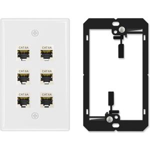 iwillink 10Gbps Ethernet Wall Plate Cat6A, 6-Port Keystone Wall Plates with Cat 6A Shielded Coupler and Bracket, Female to Female Cat6a Wall Plate, 1 Pack