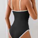 One Piece Swimsuit for Women Tummy Control Slimming Bathing Suit Color Block V Neck Swimwear (Black, XXL)