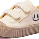 HAPPY NOCNOC Toddler Shoes for Boys & Girls, Canvas Dual Hook and Loops Sneakers with Candy-Colored Sole (8.5 Toddler, Khaki)