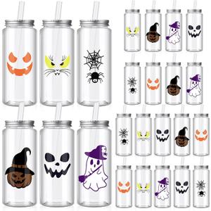 24 Pcs Halloween Plastic Cups with Lids and Straws, Reusable Cups 13.5 oz Plastic Tumbler for Halloween Party Favor(Simple Style)