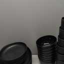 Klickpick Home 32 Pieces wheatstraw Dinnerware Set with 8 Each of Dinner Plates Desert Plates Cereal Salad Bowls Cups Unbreakable Modern Dinner Set for Microwave Dishwasher Safe Reusable Black