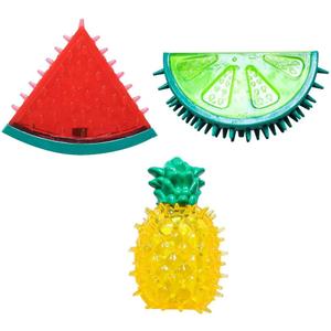 3Pack Freezable Pet Teether Cooling Chew Toy Summer Fruit Lemon Pineapple Watermelon Design Durable Bite-Resistant Dog Cooling Chew Toys for Dogs Teething Toy for Puppies