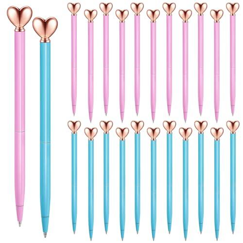 Thenshop 24 Pcs Heart Shaped Pens Retractable Metal Cute Pens 1.0 mm Black Ink Ballpoint Decorative Engagement Gifts for Women Wedding Bridal Shower Sleepover Party(Pink, Blue)