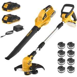 12-Inch 20v Cordless String Trimmer + Leaf Blower Combo Kit, for Lawn, Garden and Yard, with 8 Pcs Replacement Spools, 2x2.0Ah Batteries & Charger Included