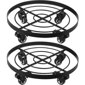 2 Packs Large Metal Plant Caddy 13.6" Plant Dolly Coasters with Wheels Heavy-Duty Rolling Plant Stand with Casters for Indoor Outdoor Planter Roller Movers, Wheeled Garden Carts