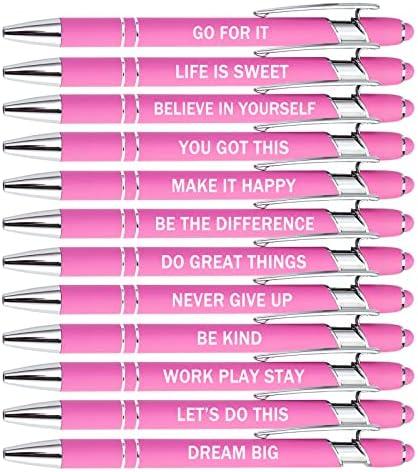 PASISIBICK 12 Pieces Pink Inspirational Motivational Quotes Snarky Screen Touch Stylus Ballpoint Pens, Office Encouraging Scriptures, Black Ink (Pink,Motivational), Pack of 6