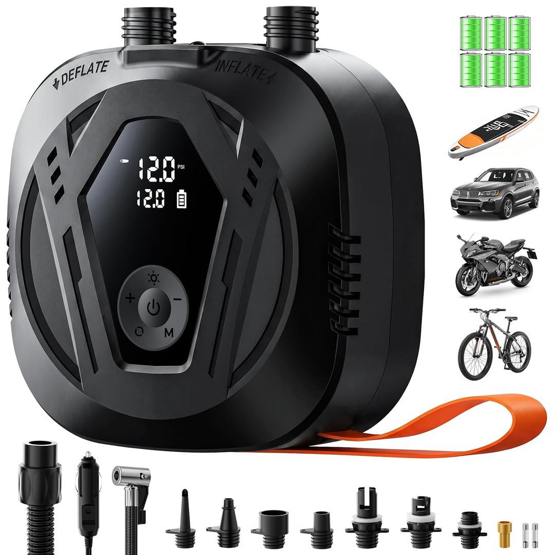 50PSI Paddle Board Electric Pump, Portable Rechargeable SUP Pump with Automatic Power-Off and Deflation Functions, Suitable for Stand up Paddle Boards, Car Tires, Inflatable Boats, and Kayaks, Blue