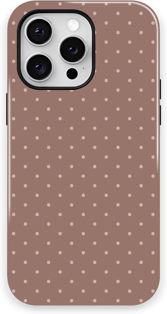 Trendy Cute Hybrid 2 Layer Brown Polka Dot Phone Case for iPhone 14 Pro,Brown