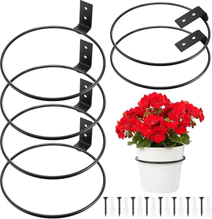 Menkxi Flower Pot Holder Wall Planter Ring Hanger Metal Wall Plant Hanging Pot Holder Mounted Hanging Bracket for Indoor Outdoor Home Garden Plant Flower Display, Black(6 Pcs,10 Inch)