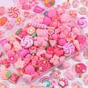 60PCS Pink Slime Charms Cute Flatback Resin Charms for Slime, Random Kawaii Decoden Charm for Embellishments Phone Junk Case Charms Bulk Rainbow Bow Heart Lollipop, Scrapbooking DIY Decor