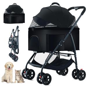 3-in-1 Pet Dog Stroller, Dog Wagon with Removable Carrier, Cat Stroller for Medium Dogs Up to 55lbs (Black)