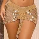 YZYIZHI Women's Beach Crochet Hollow Out Shell Cover-Up Skirt Bikini Swimwear Wrap Khaki (L)