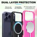 Magnetic for iPhone 17 Pro Case Cute Stripes Phone Case, Shockproof Slim TPU and Hard PC Protective Phone Cover Compatible with MagSafe Designed for Women Girls, Deep Pink