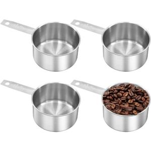 Stainless Steel Measuring Cup, Metal Measuring Cup, Small Measuring Scoops Coffee Scoop with Comfortable Hand for Kitchen Cooking Baking (4, 1 Cup)