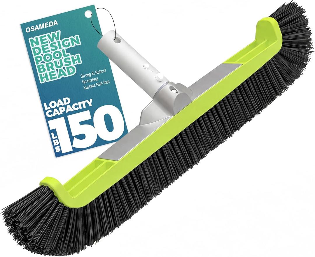 18" Pool Brush Head for Cleaning Swimming Pool Walls, Curved Ends High-Efficiency Scrub Brush for Tile, Fiberglass, Flooring and Vinyl Pools, Fits 1.25 Poles (Green & Black)