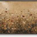 HUARCEY Metal Framed Textured Sandstone Wildflower Wall Art, Vintage Floral Landscape Wall Decor for Living Room Bedroom Office Bathroom, Nature Flower Oil Painting Prints Decorations 20"X40"