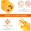 Kanayu RV Generator Welder Adapter Compatible with NEMA 14-50P to L6-30R, 50A 4 Prong Male Plug to 30A 3 Prong Locking Female Outlet Receptacle Generator Welder EV Charger Dryer Power Cord Adapter