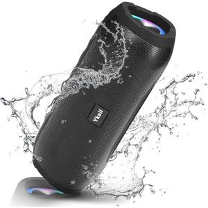 Bluetooth Speakers Wireless with 20W Loud Stereo Sound, TWS Pairing for Outdoor, IPX6 Waterproof Shower Speakers, 36H Playtime, Built-in Mic Radio Mode RGB Lights (Black)
