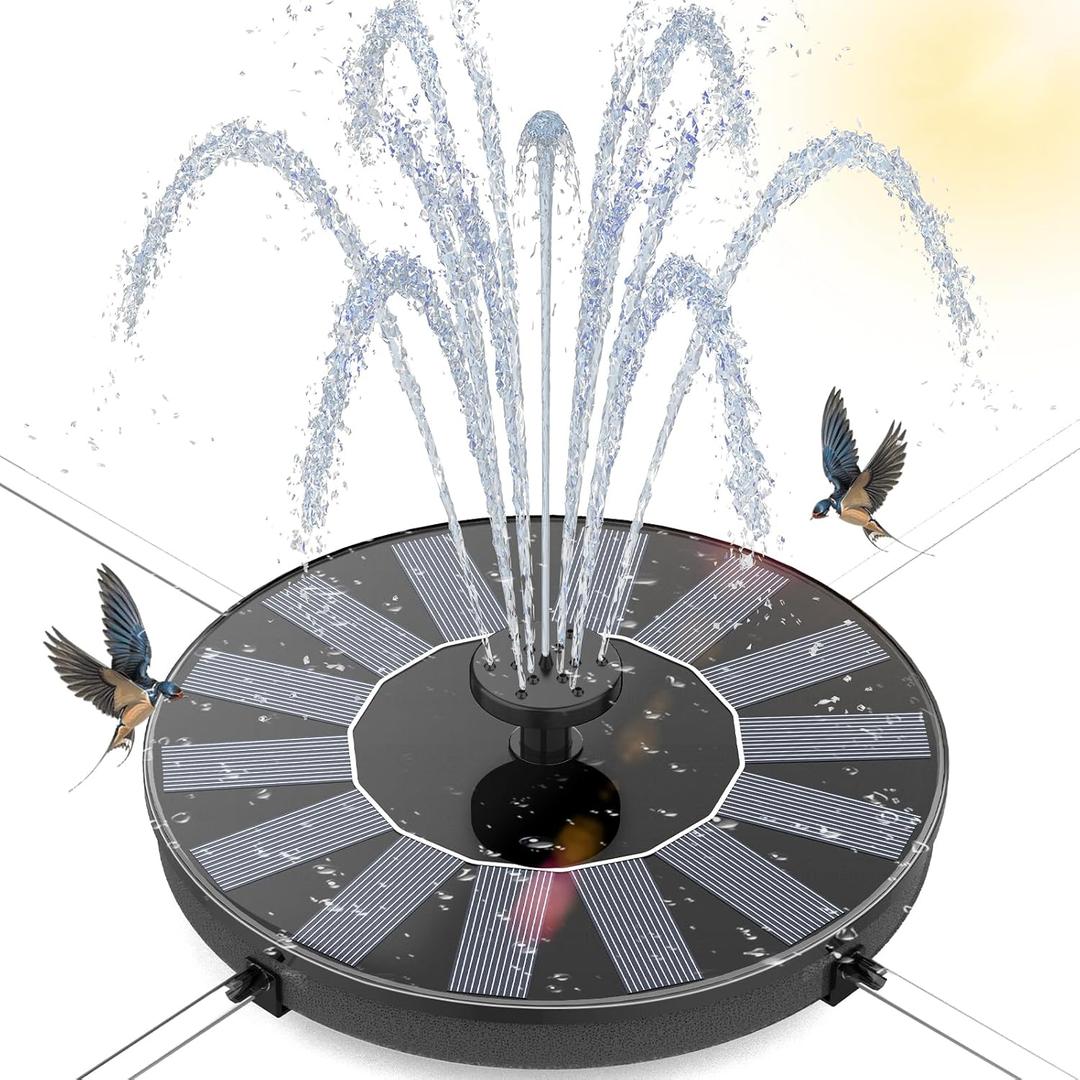 AMZtime 1.4W Solar Fountain with 4 Fixed Rods, 2026 Solar Fountain Pump with Upgraded Solar Panels, Solar Powered Floating Water Fountain Pump for Bird Bath, Garden, Ponds, Fish Tank and Outdoor