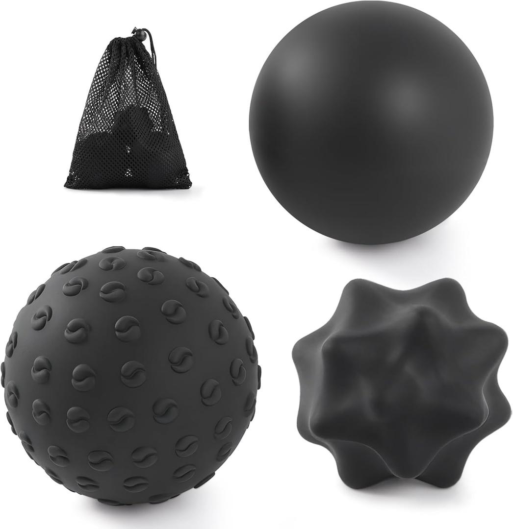 Silicone Massage Balls Set for Myofascial Release,Yoga Deep Tissue,Trigger Point Therapy & Foot Plantar Fasciitis,Muscle Soreness Massager Ball (3 Pack,Black)