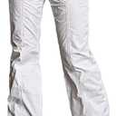 Flamingals Straight Leg Pants for Women Mid Rise Casual Front Patch Pocket Design Solid Seam Pants (White, XL)