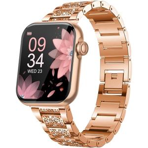 Compatible for AKUMAKA Smart Watch Bands, 22mm Jewelry Bling Diamond Metal Dressy Strap Accessories Sports Band for Men Women Compatible with AKUMAKA G39, T90, 209DK Smart Watch (Rose Gold)