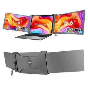 FOPO 15.6" Triple Portable Laptop Monitor, FHD 1080P IPS Screen Extender Portable Display for 15.6-17.3” Laptops, PnP Travel Laptop Screen Extender with USB-C&HDMI, Dual Monitor for Windows, Mac