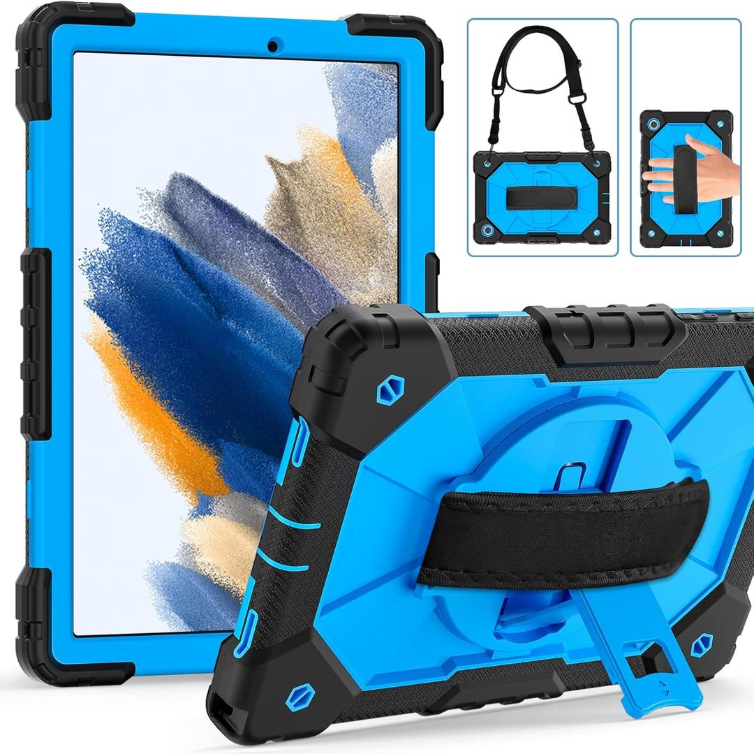 Case for Samsung Galaxy Tab A8 10.5 - Soft Silicone Protective Handle Stand Kids Case, Black/Blue