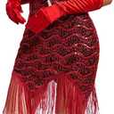 Women's 1920s Flapper Sequin Dress for Great Gatsby Theme Party Dress With Roaring 20s Accessories Set for Party (Medium, Red)