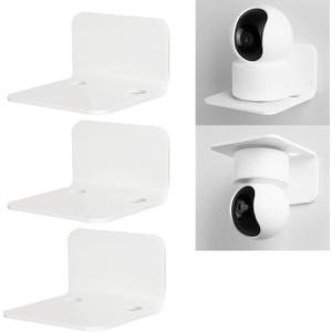 OAPRIRE White Floating Wall Shelves Set of 3 for Security Cameras, Baby Monitors, Speakers & More - Universal Acrylic Small Wall Shelf with Cable Clips, 10-Piece Strong Tapes, No Drill