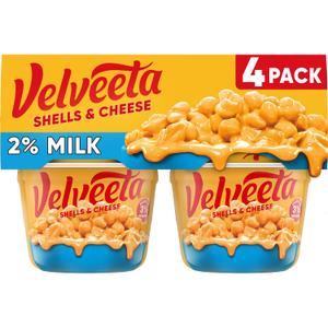 Velveeta Shells & Cheese Microwaveable Shell Pasta with 2% Milk Cheese, 4 ct Pack, 2.19 oz Cups