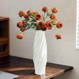 White Sculptural Ceramic Vase, Modern Irregular Shape Decorative Vase for Home Decor, Minimalist Artistic Tabletop Centerpiece for Living Room Bedroom Office