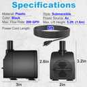 Knifel Submersible Pump 200GPH Ultra Quiet with Over Heating Protection 5.2ft High Lift for Fountains, Hydroponics, Ponds, Aquariums & More