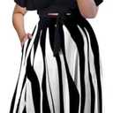 Plus Size Women's 2 Piece Outfits Casual Short Ruffle Sleeve Wrap Crop Top Maxi Long Dress Flowy Matching Sets 2XL, 0816-black White Stripe