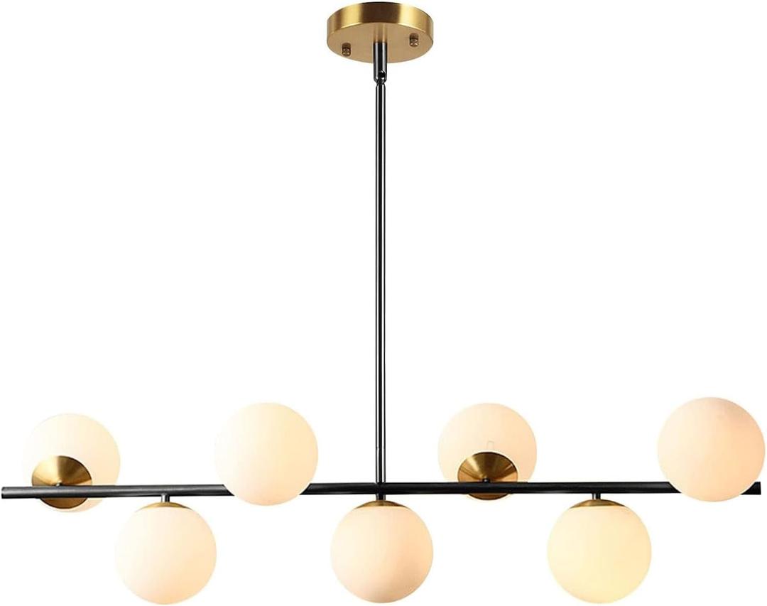 KCO 43.3" Black Gold Linear Glass Globe Sputnik Chandelier for Dining Room