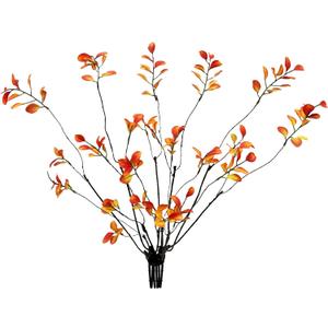 6PCS Fall Stems Artificial Ficus Branches Autumn Table Decor Fall Branches Filler Fake Ficus Twig Plants Fake Leaves for Home Office Party Wedding Centerpieces Shop Decor (Orange)