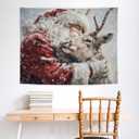 NATSUNO Christmas Santa Reindeer Tapestry, Christmas Wall Tapestry for Bedroom, Vintage Winter Xmas Santa Reindeer Tapestries Wall Hanging for Home Bedroom Living Room Decor, 50x60 Inches