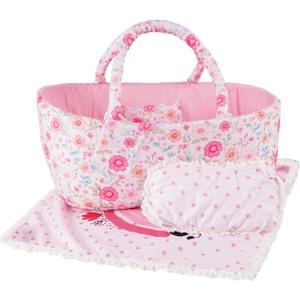 BABESIDE 3 Pcs Baby Doll Bassinet with Baby Doll Bedding Set for 17-22 Inch Dolls, Floral Patterns Babydoll Crib and Blanket for Lifelike Reborn Dolls Accessories, Pink