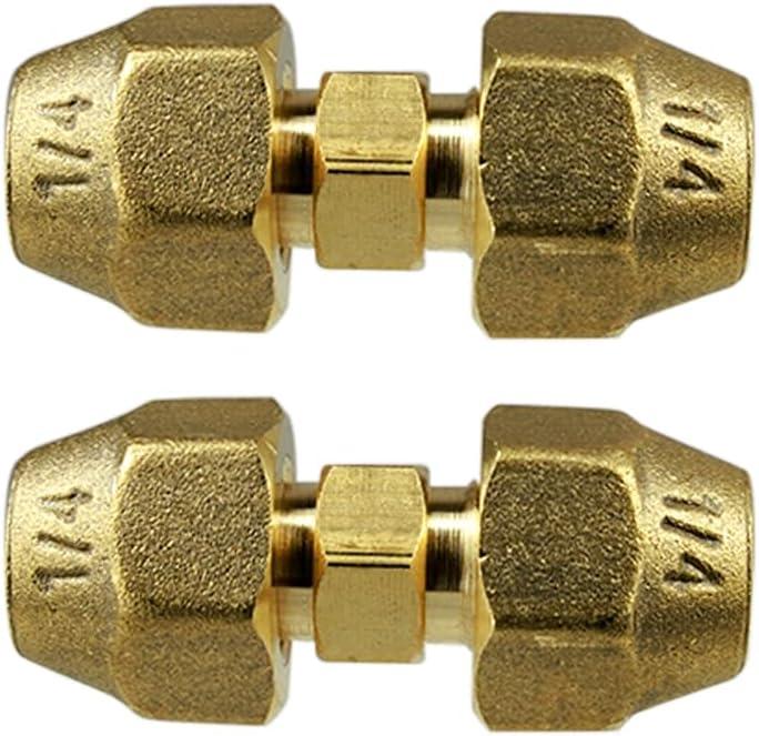 2 Pieces AC Copper Pipe Extension Joint Connectors 1/4" Brass Flare Fitting Nuts Butt Copper Tube Fitting with Flare Nut