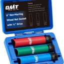 Orion Motor Tech Lug Nut Socket Set, 3pc 1/2" Drive Extra Long Impact Sockets with 17mm 19mm 21mm Metric Sockets, 6" Thin Wall Wheel Lug Nut Deep Sockets with Colored Protective Covers & Carry Case