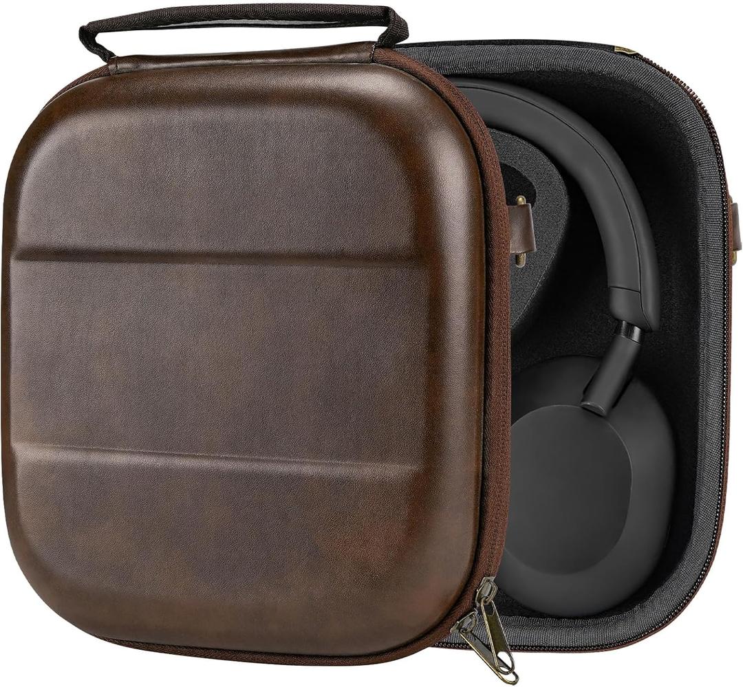 Geekria Shield Headphones Case Compatible with Sony WH-1000XM5, Bose QC Ultra II, Skullcandy Crusher ANC 2 and More, Replacement Hard Shell Travel Carrying Bag with Cable Storage (Brown)