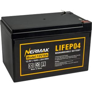 12V 16Ah Lithium LiFePO4 Deep Cycle Battery, 2000+ Cycles Lithium Iron Phosphate Rechargeable Battery for Solar/Wind Power, Lighting, Scooters, UPS, Power Wheels, Fish Finder, Built-in 16A BMS