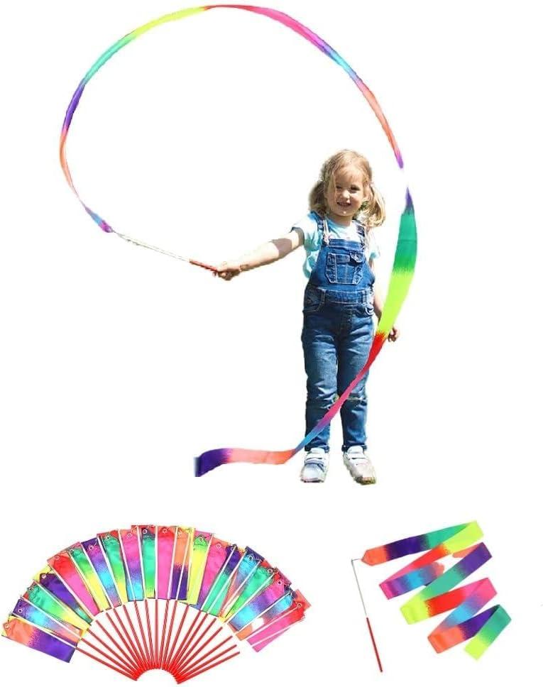 dervea 20 Pack Ribbon Dancing Wands Party Favors for Kids, Rainbow Birthday Decorations, Princess Party Supplies, Girls Party Games, Gymnastics Goody Bag Stuffers (Rainbow)