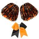Hanaive 2 Pcs Cheerleading Pom Poms and Large Cheerleader Hair Bow Foil Pompoms Cheer for Team Cheering Squad Dance Rooters Accessories(Orange and Black,Matte)
