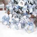 Dusty Blue and Champagne Gold Christmas Ribbon Wired 2.5" Blue Gold Christmas Tree Ribbon for Decorations, Blue and Gold Wired Satin Ribbon for Gift Wrapping, Crafts (6 Rolls 36 Yards)