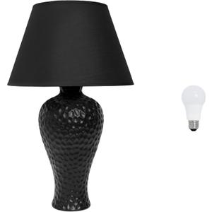 Simple Designs LT2004-BLK-LB 20.08" Textured Stucco Curvy Ceramic Table Lamp with LED Bulb, Black