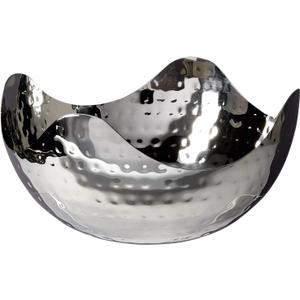 Hammered 8-Inch Stainless Steel Wave Serving Bowl, Silver, 8" x 8" x 4"
