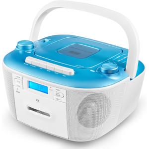 Gelielim Portable CD and Cassette Player Combo - Cassette Tape Player Boombox with AM FM Radio, Boom Box CD Player for Home, AUX/TF/USB/MP3 Player with LCD Display, AC/DC Powered Stereo System, Gift